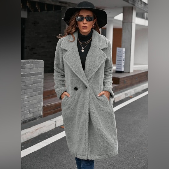 Plush Collared Neck Button Up Coat